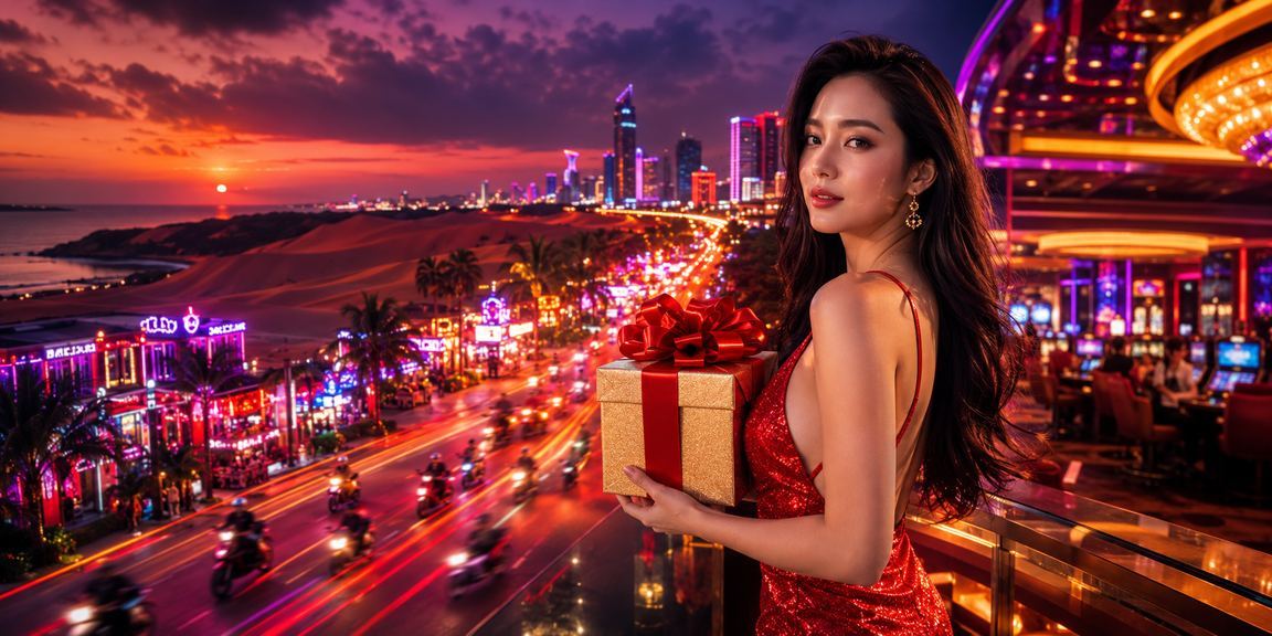 Ánh đèn neon rực rỡ tại Mũi Né về đêm – không khí giải trí sôi động của miền Nam Việt Nam